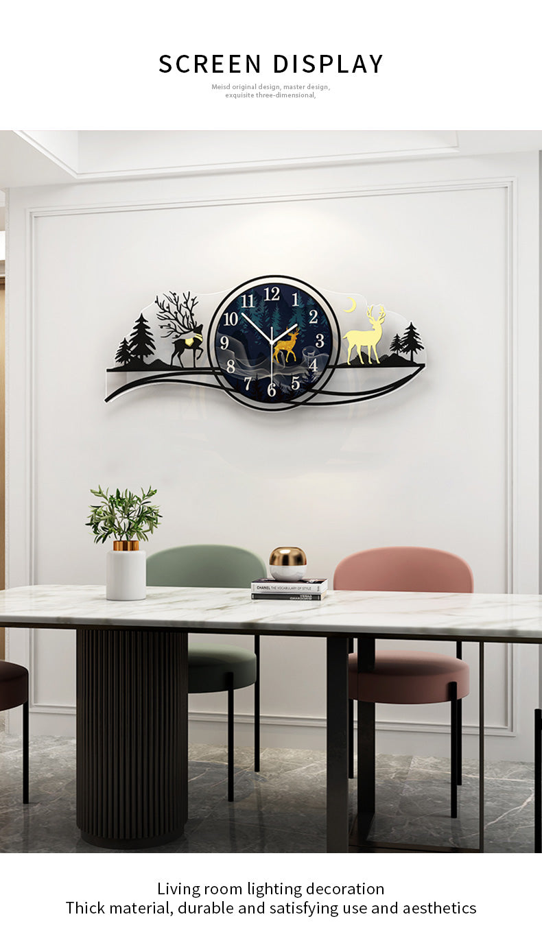 Forest figure Deer 3d wood Wall clock blue jungle with light Fancy Clocks for Bedroom and Drawing Room(with light)