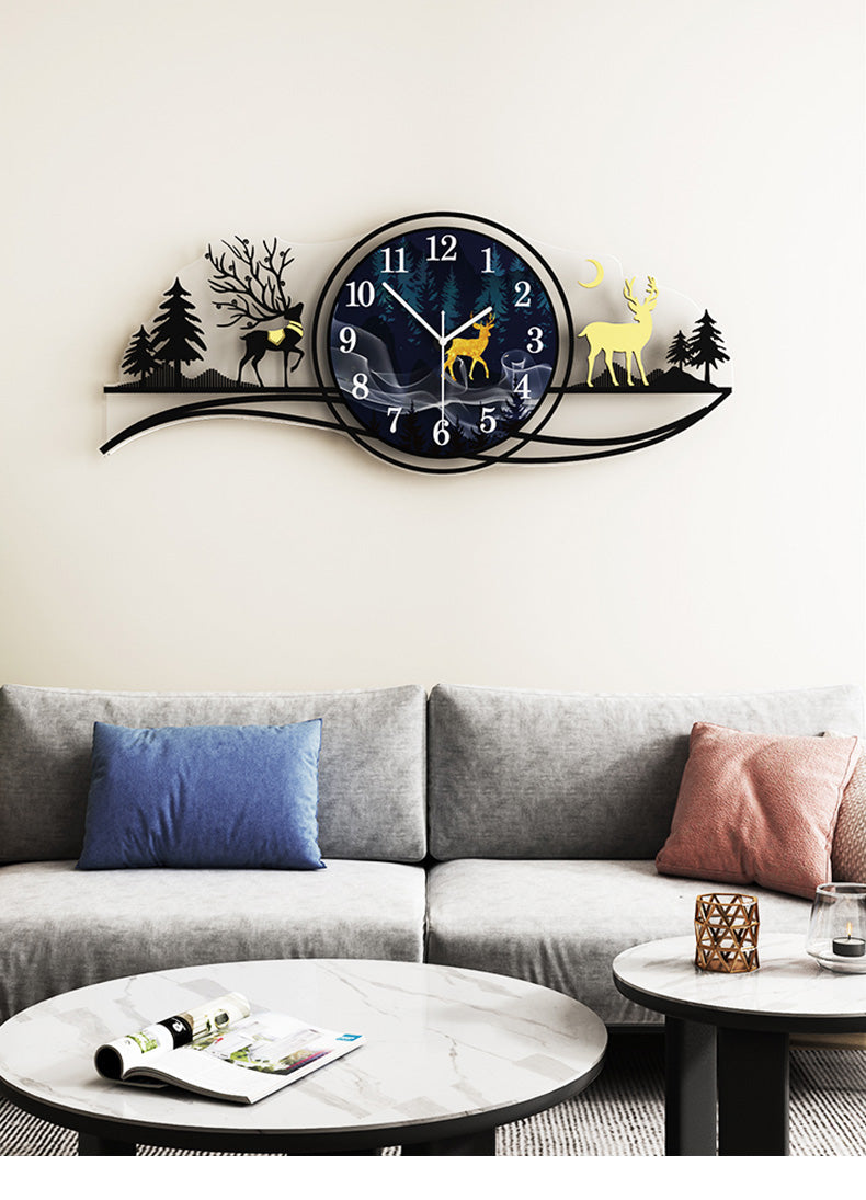 Forest figure Deer 3d wood Wall clock blue jungle with light Fancy Clocks for Bedroom and Drawing Room(with light)