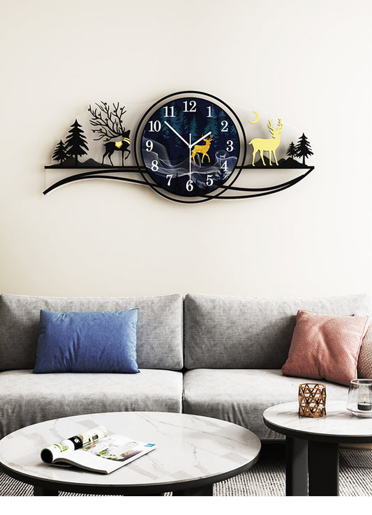 Forest figure Deer 3d wood Wall clock blue jungle with light Fancy Clocks for Bedroom and Drawing Room(with light)