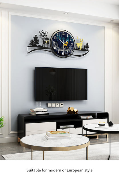 Forest figure Deer 3d wood Wall clock blue jungle with light Fancy Clocks for Bedroom and Drawing Room(with light)